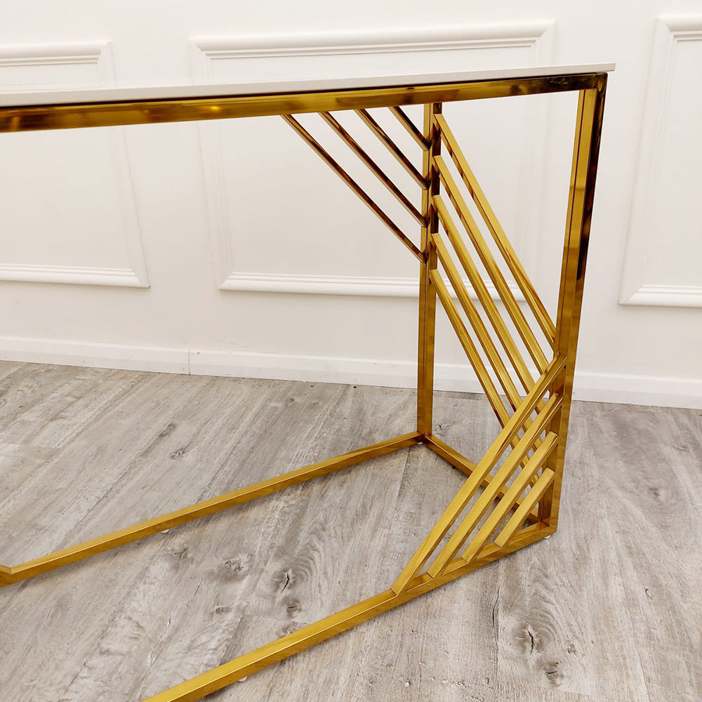 **PROMO** Azure Gold Console Table with Polar White Sintered Top