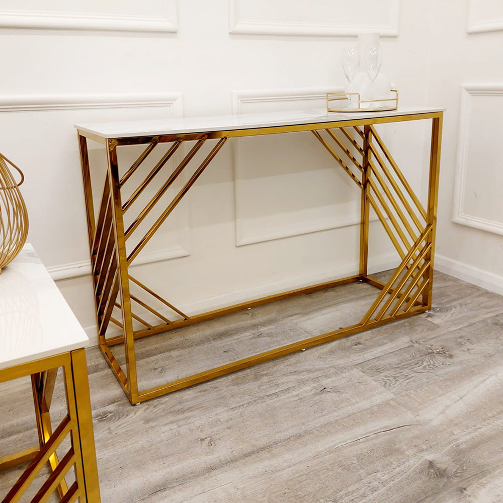 **PROMO** Azure Gold Console Table with Polar White Sintered Top