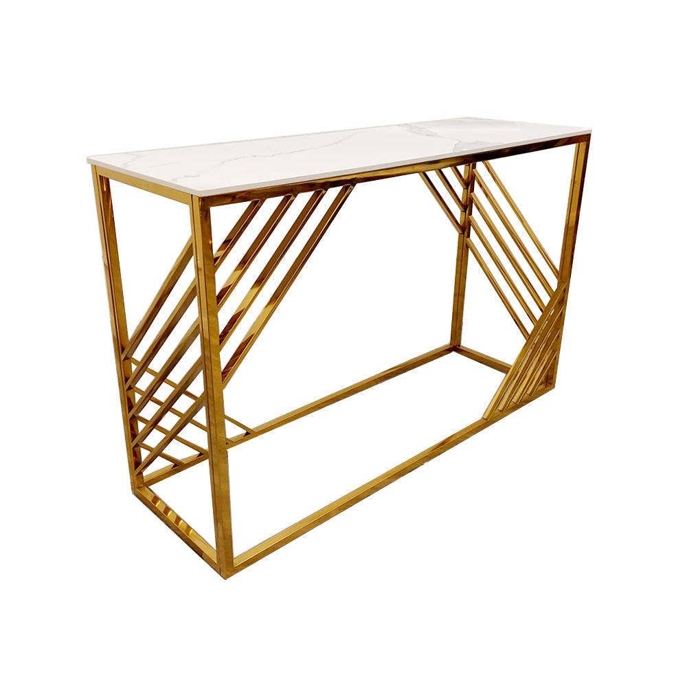 **PROMO** Azure Gold Console Table with Polar White Sintered Top