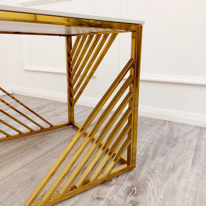 **PROMO** Azure Gold Lamp Table with Polar White Sintered Top