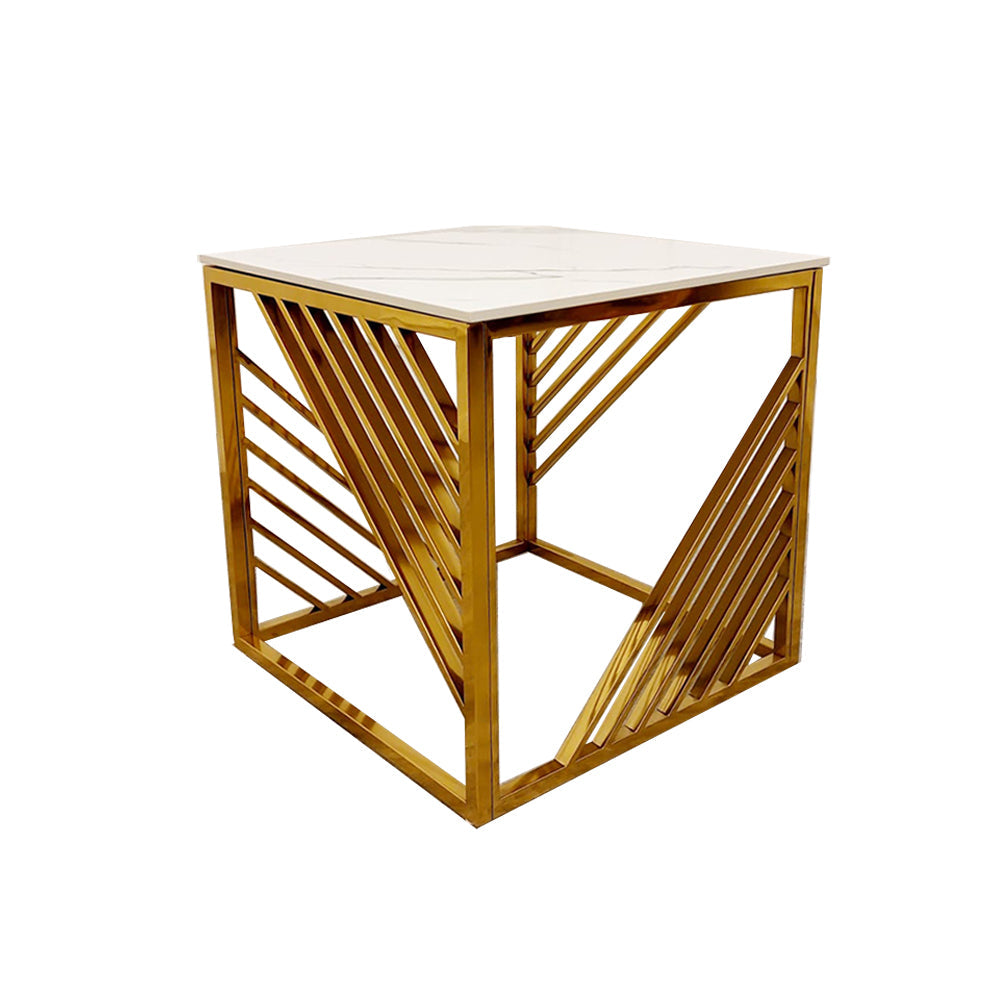 **PROMO** Azure Gold Lamp Table with Polar White Sintered Top