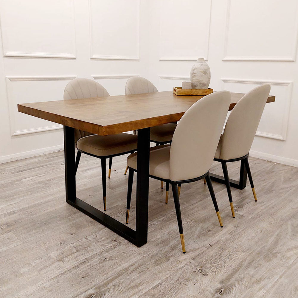 Freya 1.8M Solid Dark Pine Dining Table with Matt Black Legs