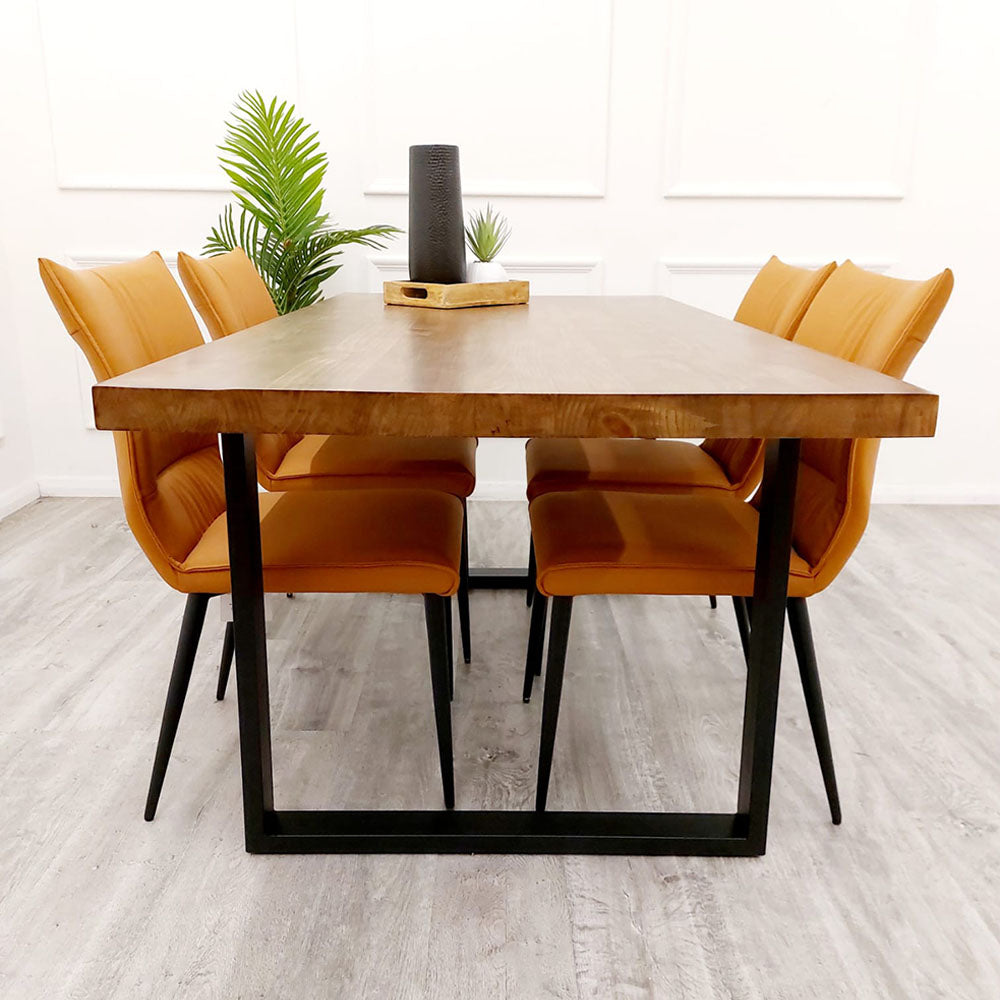 Freya 1.8M Solid Dark Pine Dining Table with Matt Black Legs