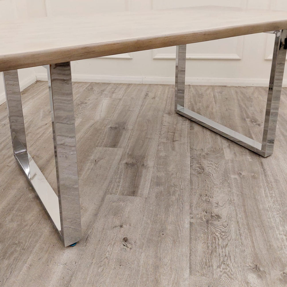 Freya 1.8 Modern Solid Pine Wood Dining Table, Chrome Metal Legs