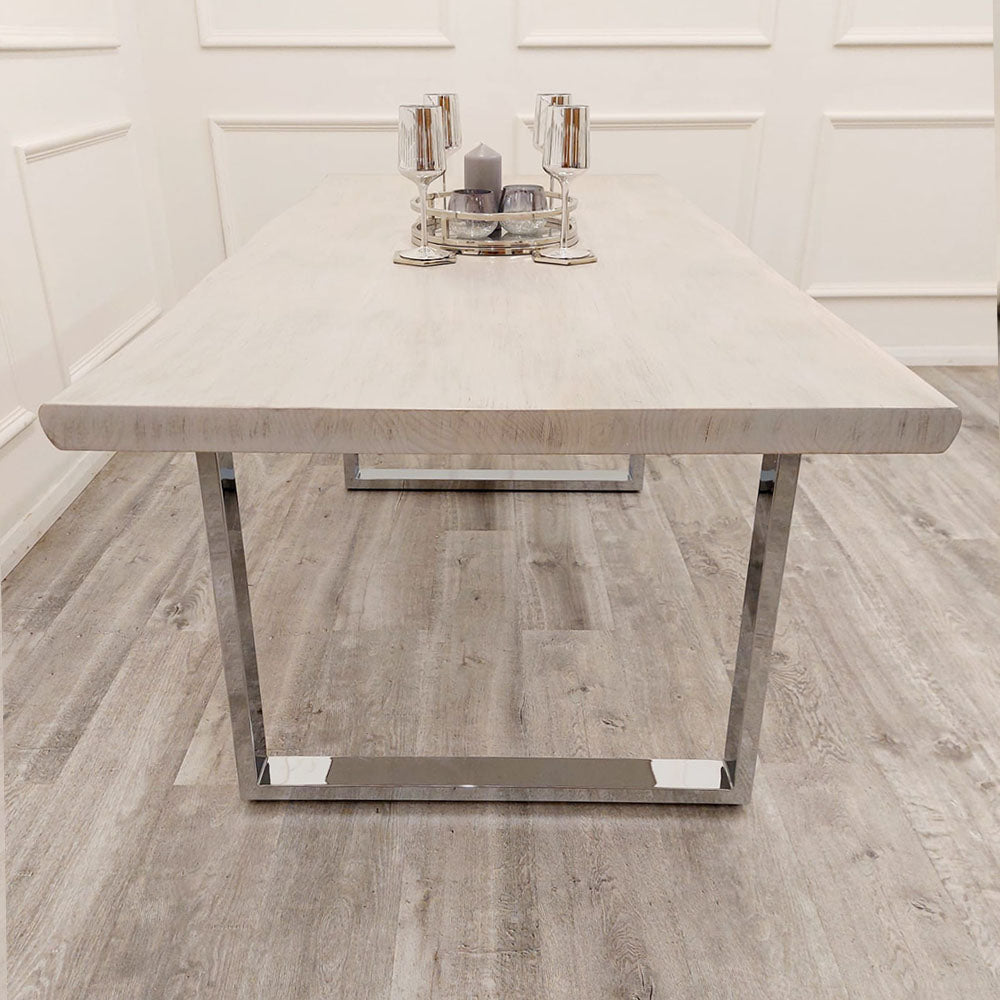 Freya 1.8 Modern Solid Pine Wood Dining Table, Chrome Metal Legs
