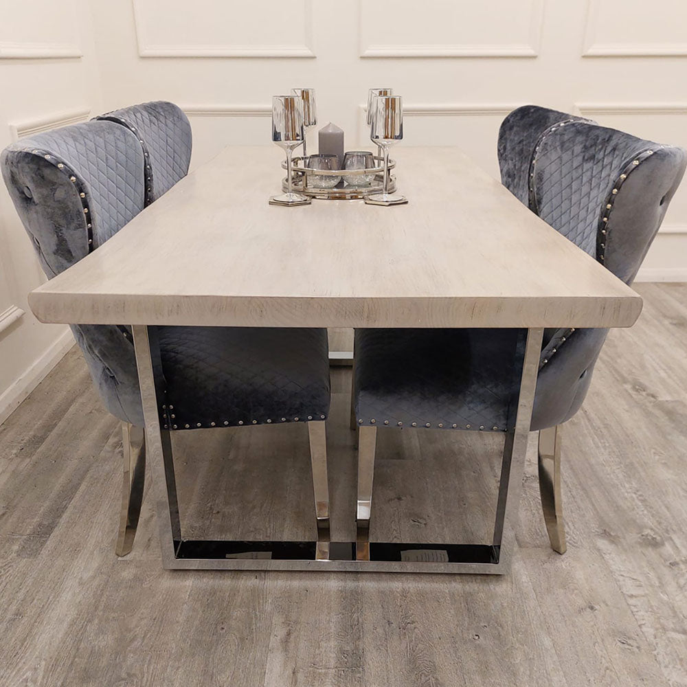 Freya 1.8 Modern Solid Pine Wood Dining Table, Chrome Metal Legs
