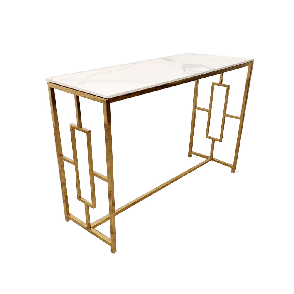 **PROMO** Geo Gold Console Table with Polar White Sintered Top