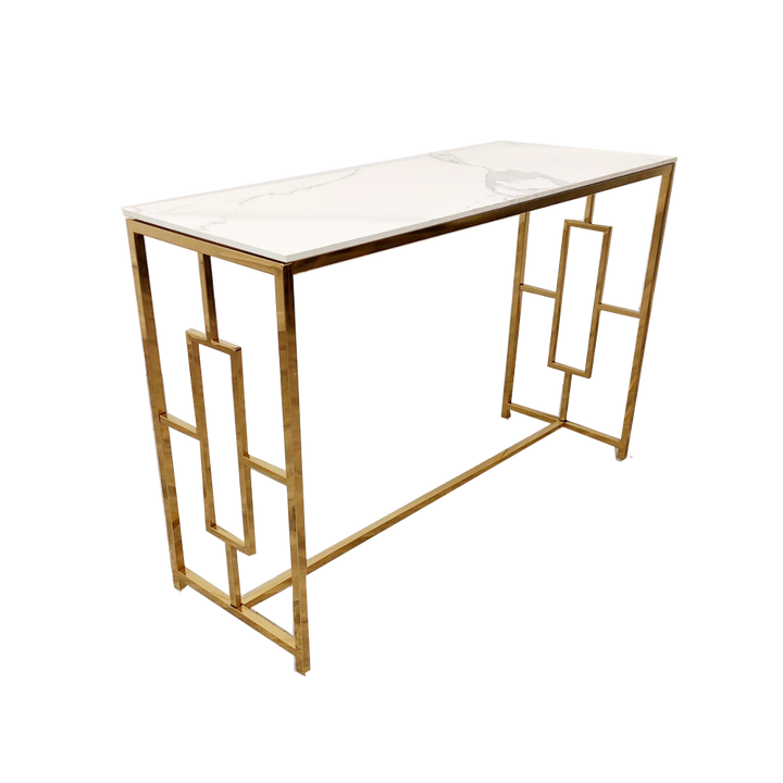 **PROMO** Geo Gold Console Table with Polar White Sintered Top