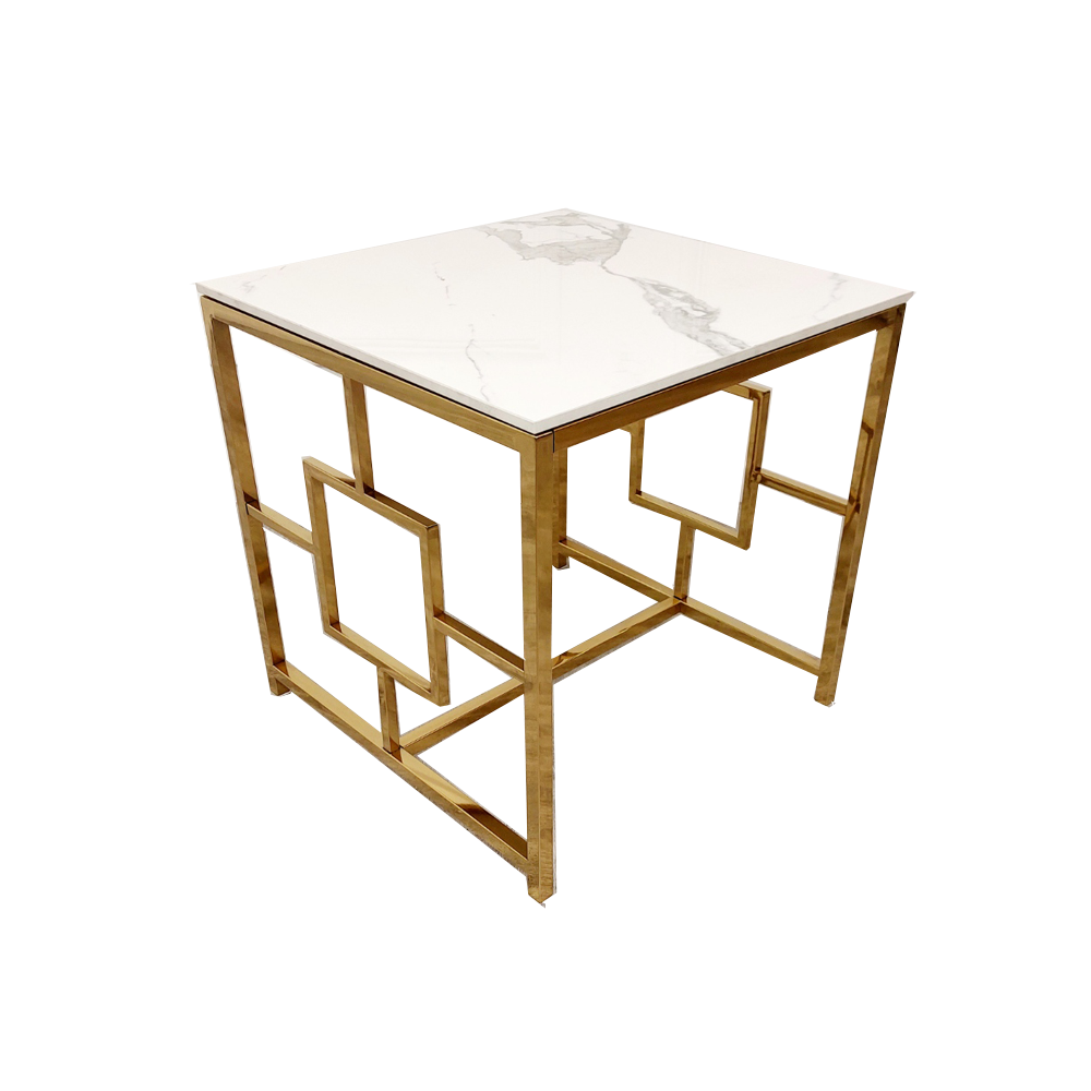 **PROMO** Geo Gold Lamp Table with Polar White Sintered Top