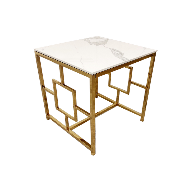 **PROMO** Geo Gold Lamp Table with Polar White Sintered Top