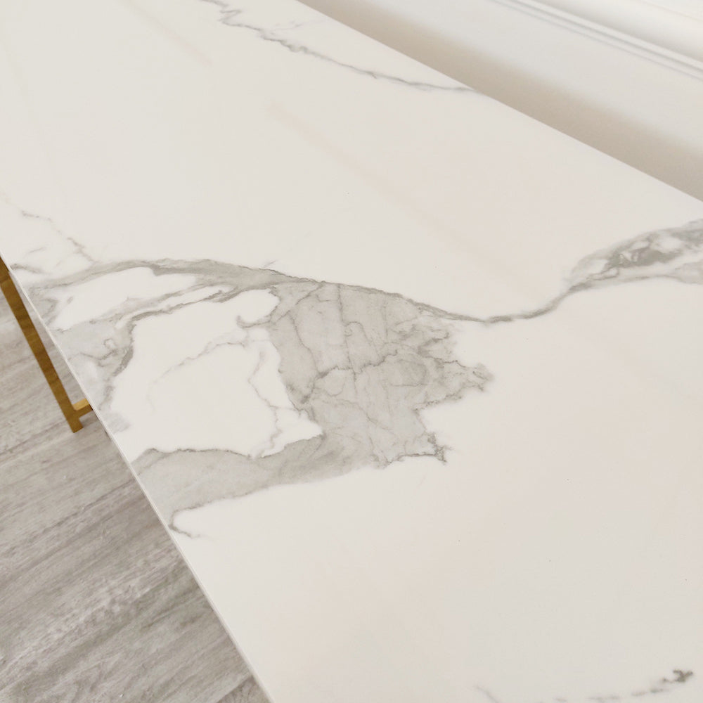 **PROMO** Geo Gold Console Table with Polar White Sintered Top