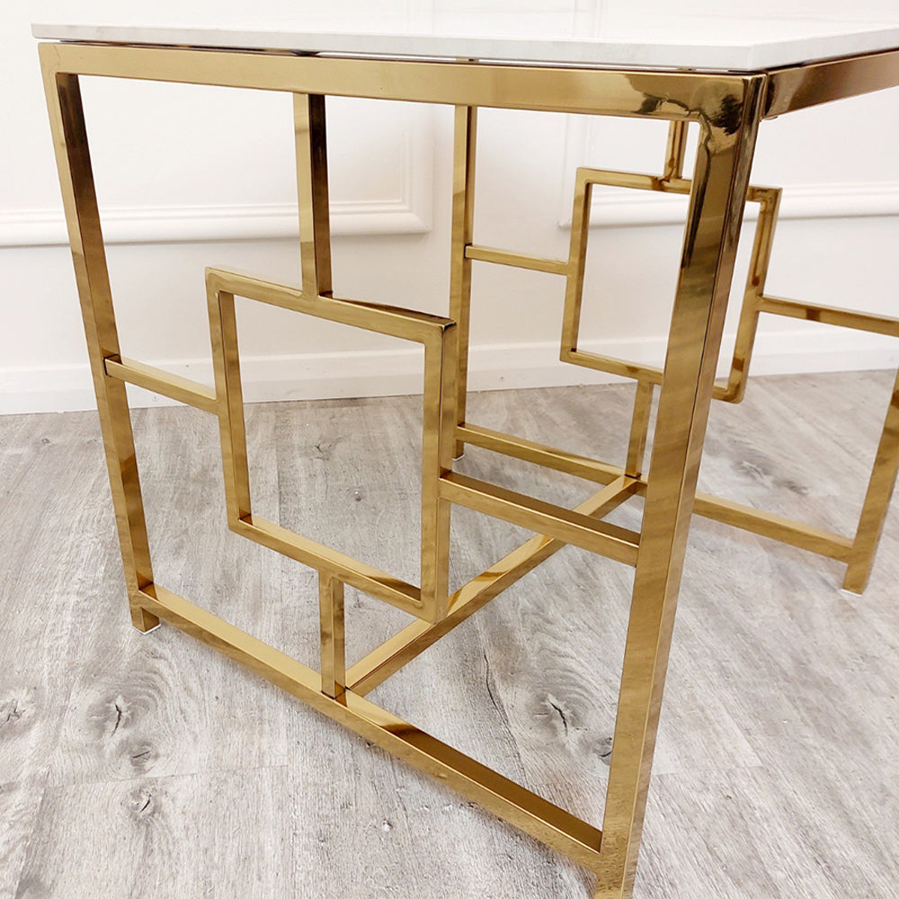 **PROMO** Geo Gold Lamp Table with Polar White Sintered Top