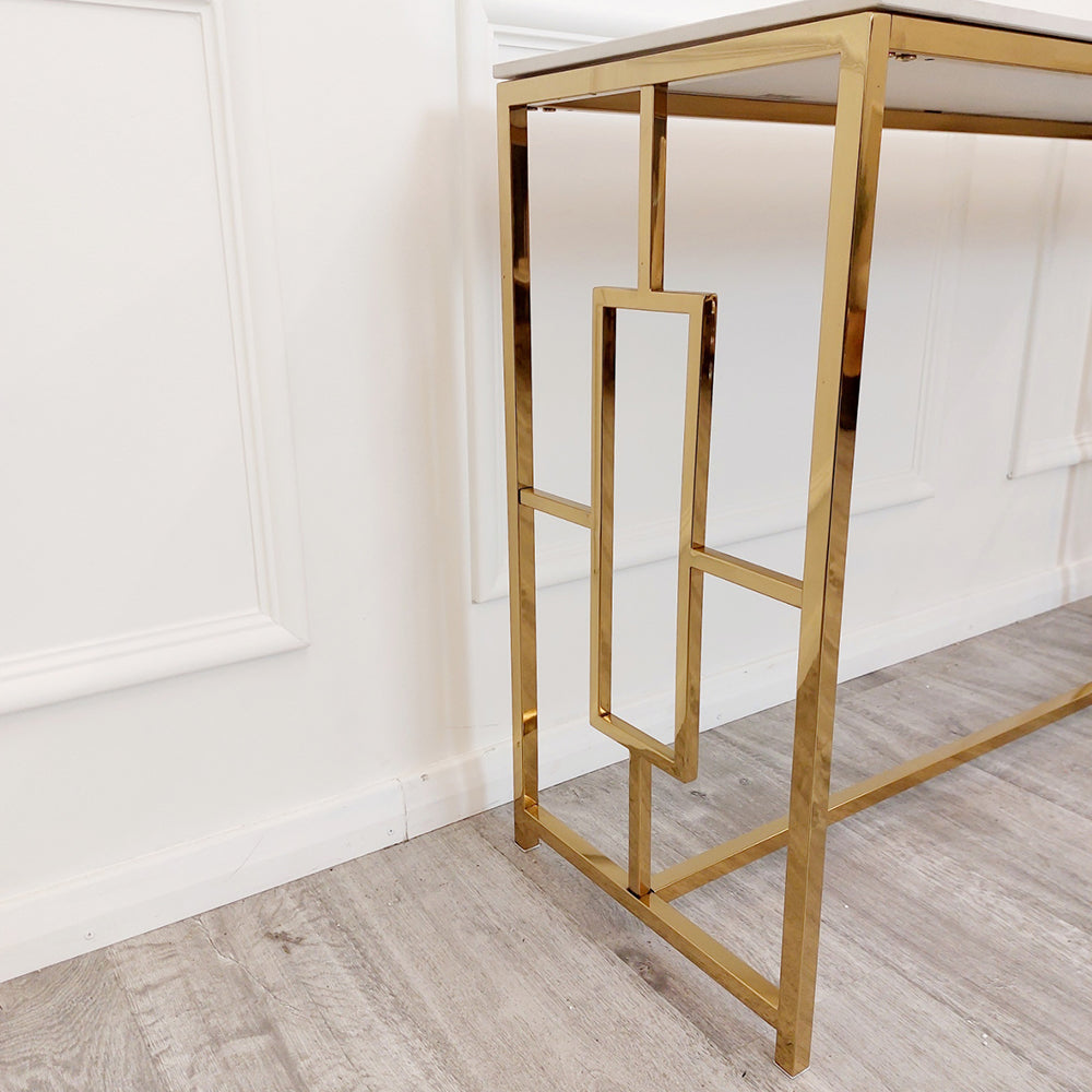 **PROMO** Geo Gold Console Table with Polar White Sintered Top