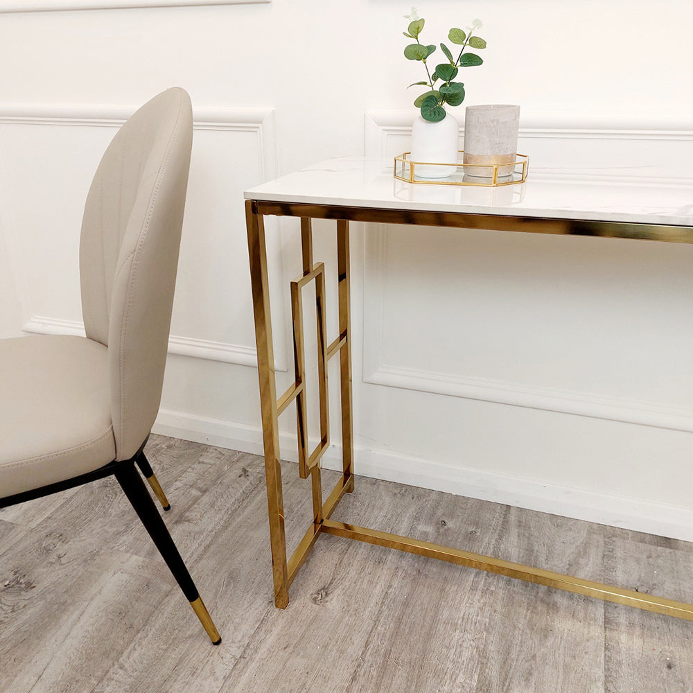 **PROMO** Geo Gold Console Table with Polar White Sintered Top