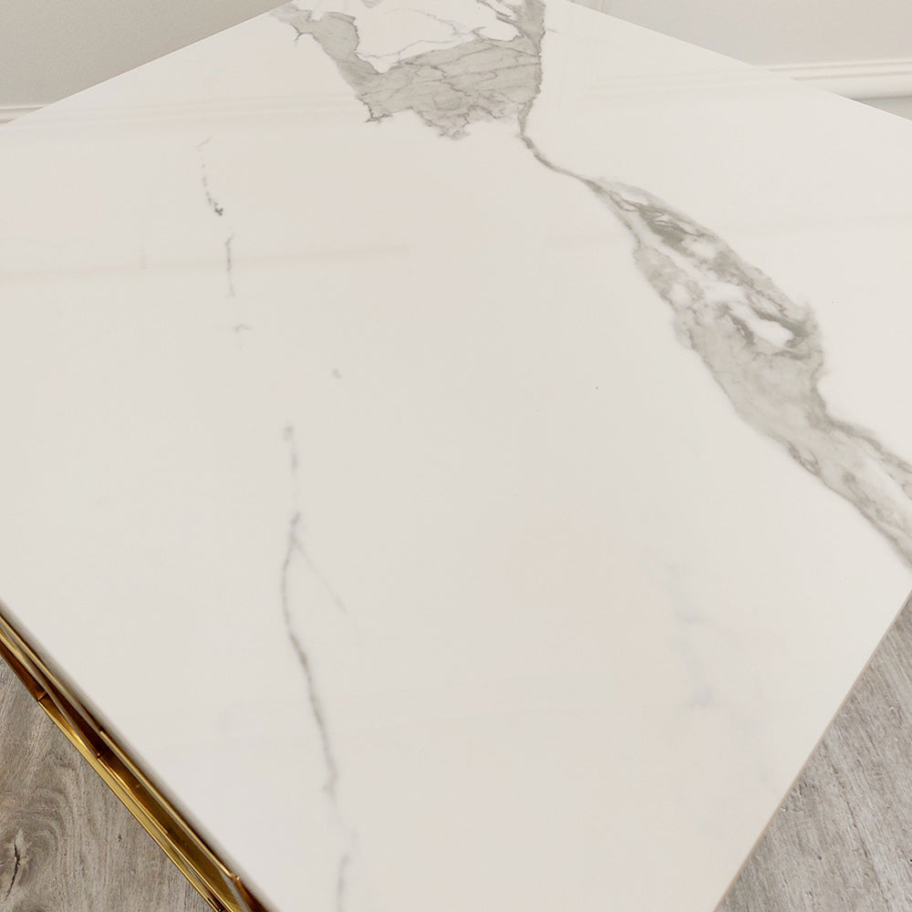 **PROMO** Geo Gold Lamp Table with Polar White Sintered Top