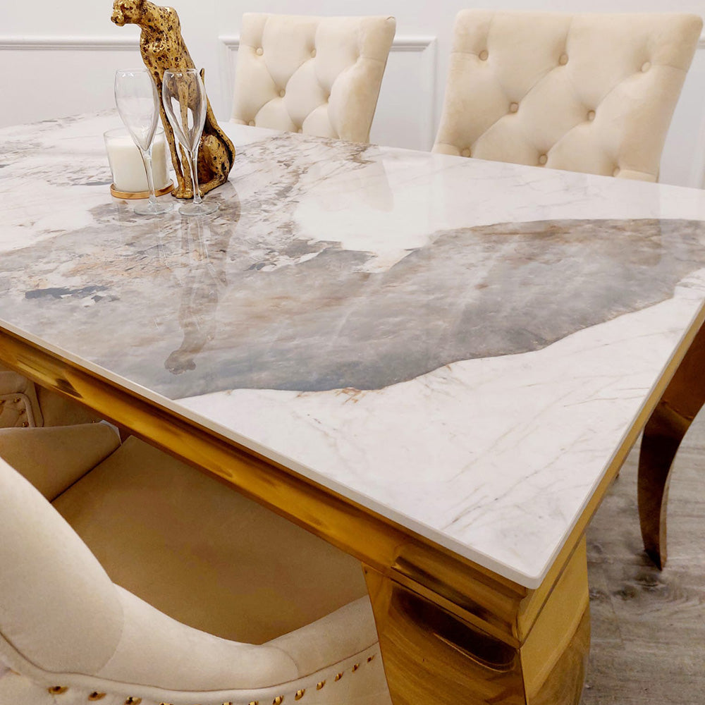 Stunning Louis Gold Dining Table: Elegant Modern Design with Premium Marble Tops