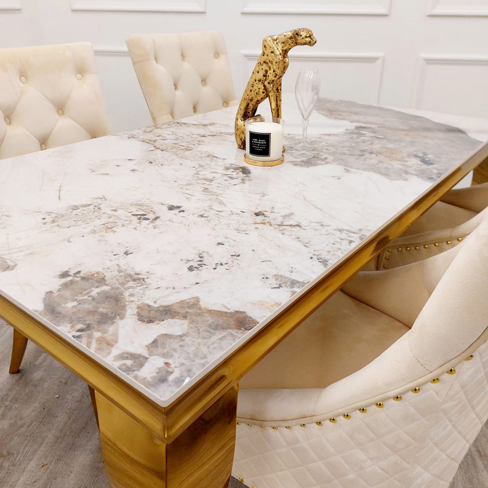 Stunning Louis Gold Dining Table: Elegant Modern Design with Premium Marble Tops