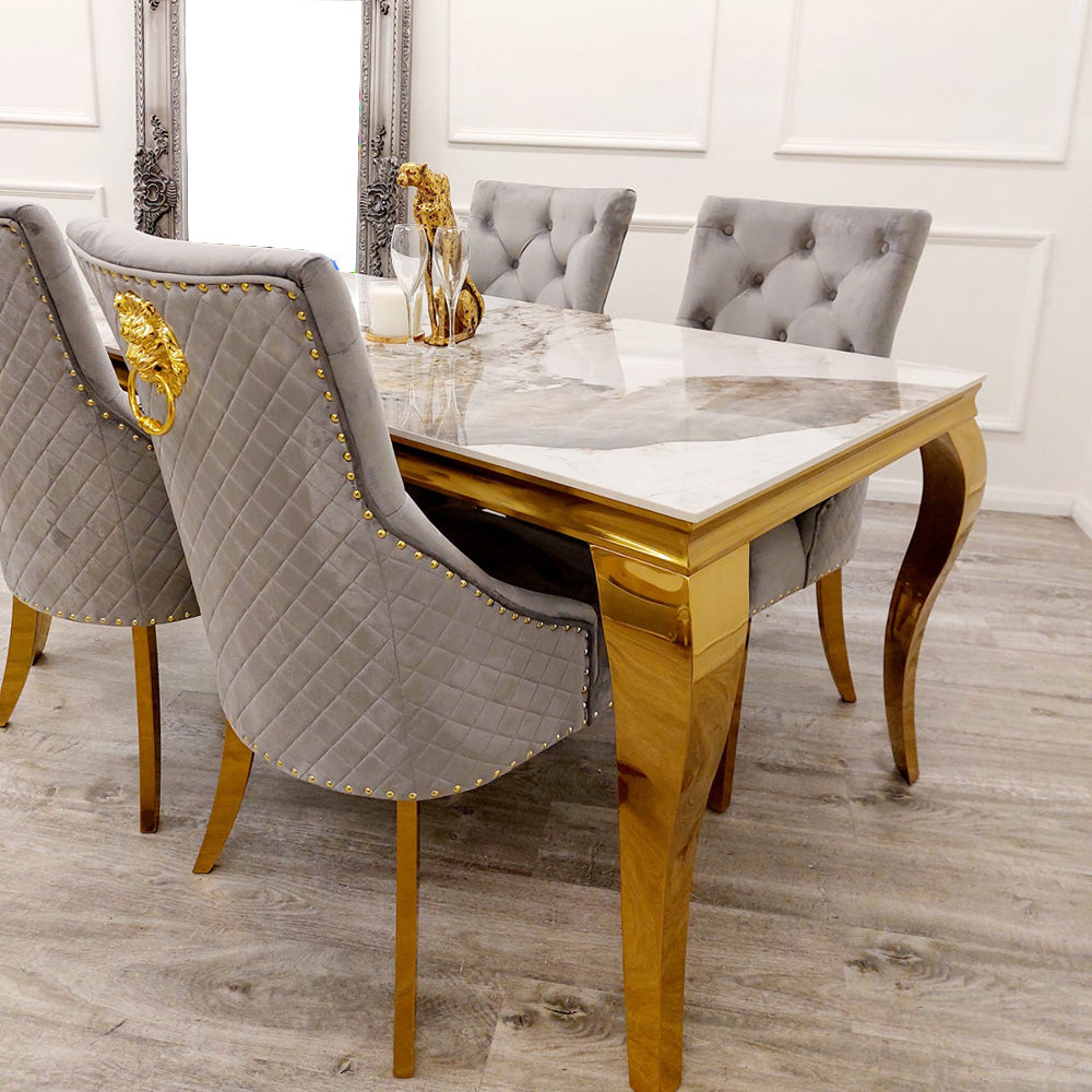 Stunning Louis Gold Dining Table: Elegant Modern Design with Premium Marble Tops