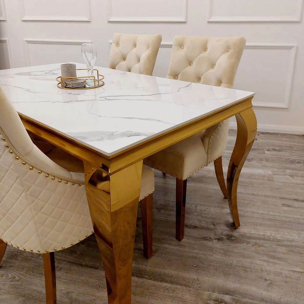 Stunning Louis Gold Dining Table: Elegant Modern Design with Premium Marble Tops