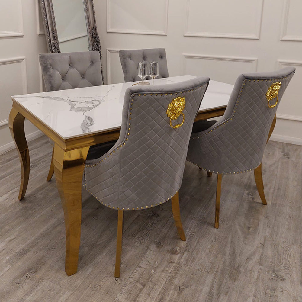 Stunning Louis Gold Dining Table: Elegant Modern Design with Premium Marble Tops