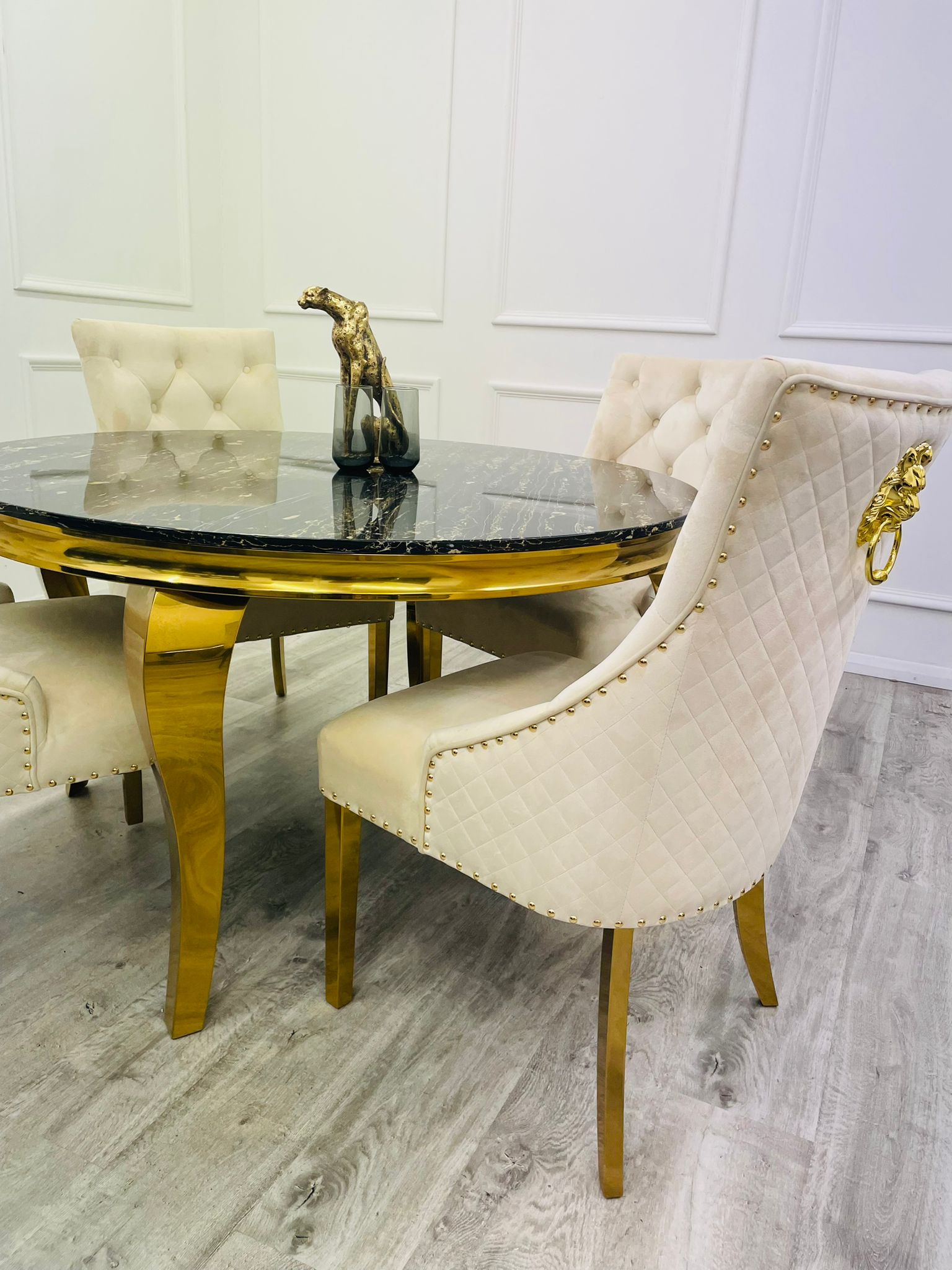Stunning Louis Gold Dining Table: Elegant Modern Design with Premium Marble Tops