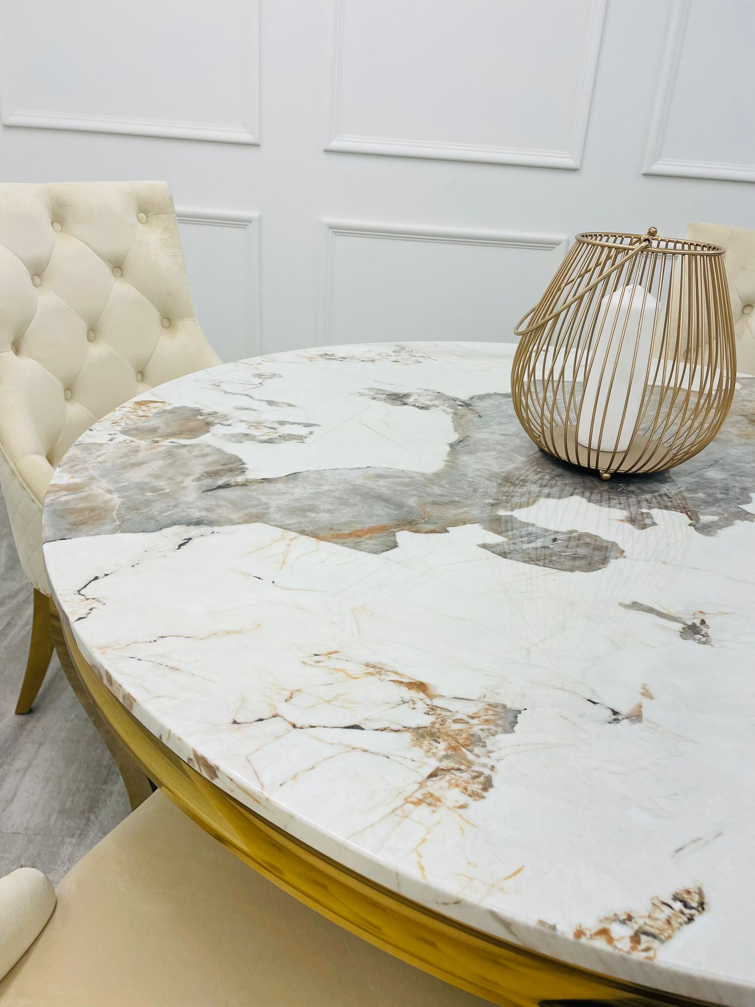 Stunning Louis Gold Dining Table: Elegant Modern Design with Premium Marble Tops