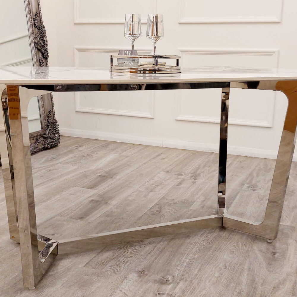 **PROMO** Lucien 1.6 Chrome Dining Table with Polar White Sintered Stone Top