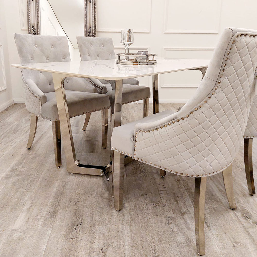 **PROMO** Lucien 1.6 Chrome Dining Table with Polar White Sintered Stone Top