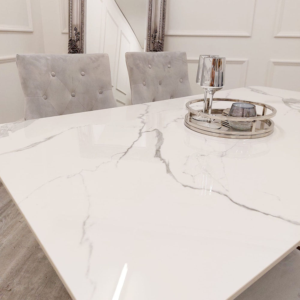 **PROMO** Lucien 1.6 Chrome Dining Table with Polar White Sintered Stone Top
