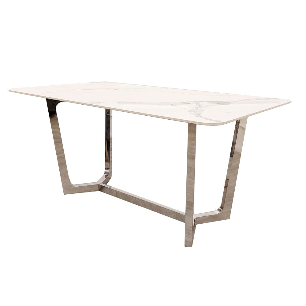 **PROMO** Lucien 1.6 Chrome Dining Table with Polar White Sintered Stone Top