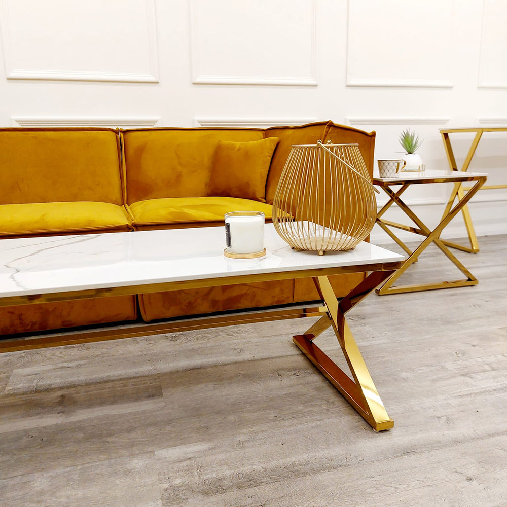 **PROMO** Zion Gold Coffee Table with Polar White Sintered Top