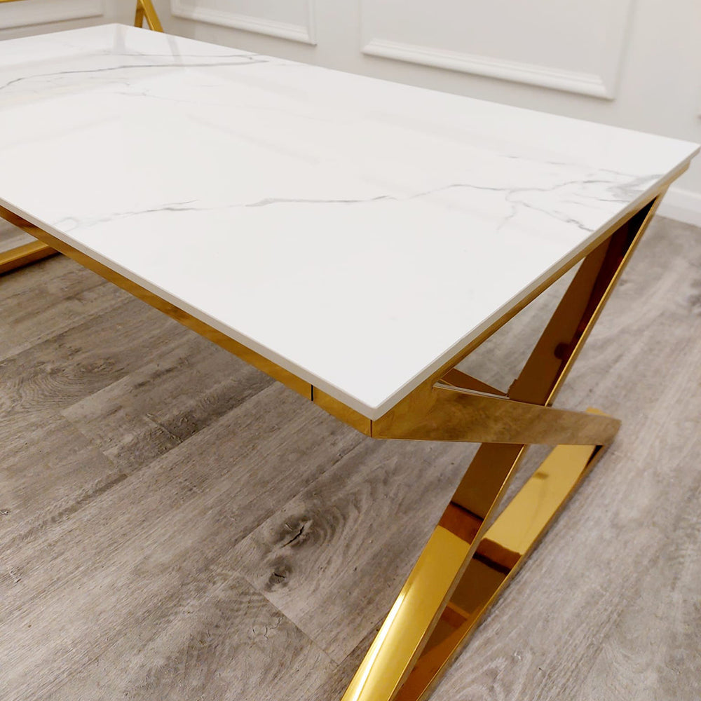 **PROMO** Zion Gold Coffee Table with Polar White Sintered Top