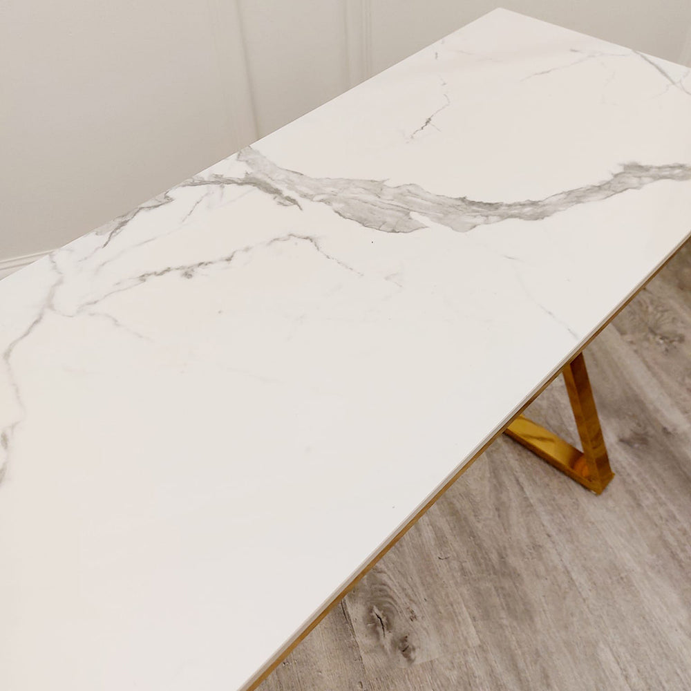 **PROMO** Zion Gold Console Table with Polar White Sintered Top