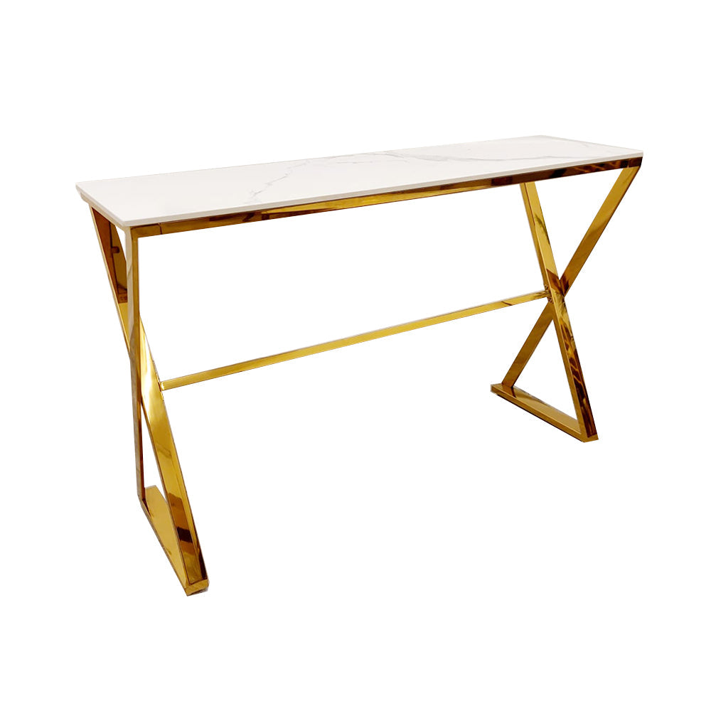 **PROMO** Zion Gold Console Table with Polar White Sintered Top