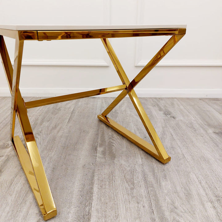 **PROMO** Zion Gold Lamp Table with Polar White Sintered Top