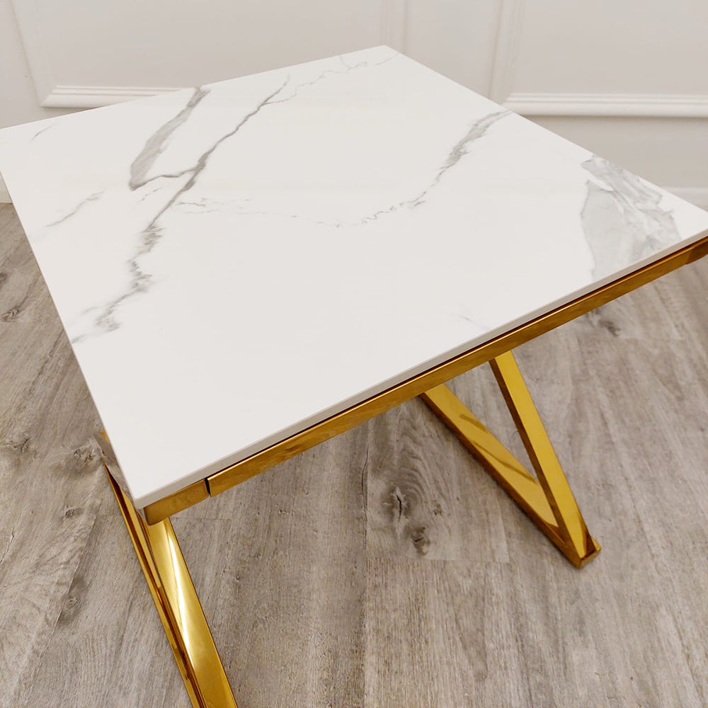 **PROMO** Zion Gold Lamp Table with Polar White Sintered Top