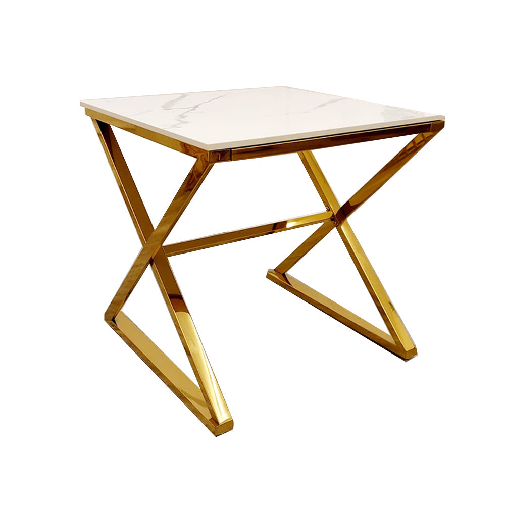 **PROMO** Zion Gold Lamp Table with Polar White Sintered Top